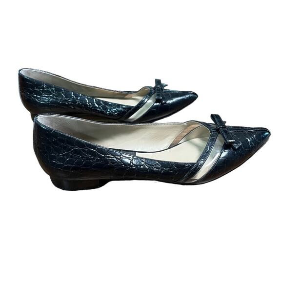 Michael Kors Joey Embossed Black Leather Bow Flat Size 38 - Picture 3 of 8